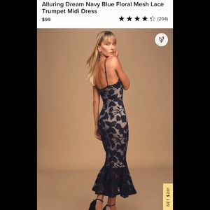 Alluring Dream Navy Blue Floral Mesh Lace Trumpet Midi Dress